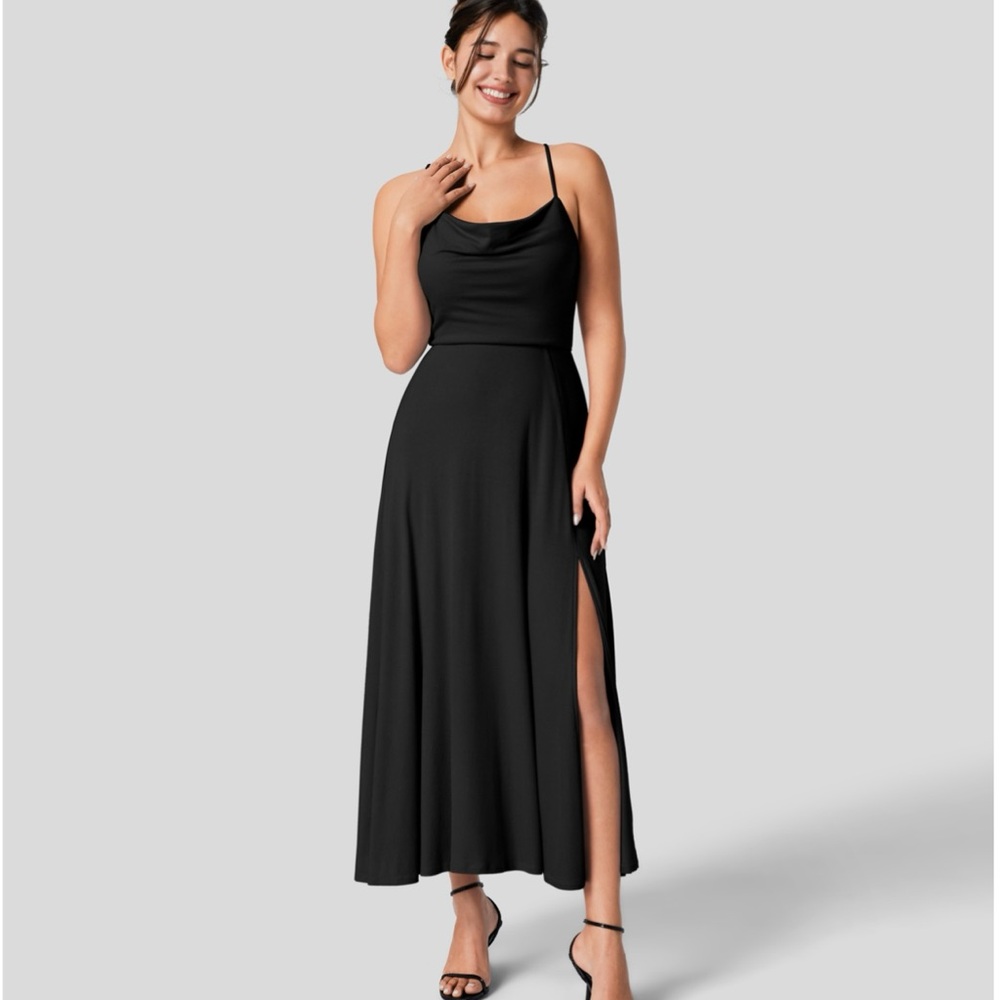 HALARA Black Maxi Dress with Slit